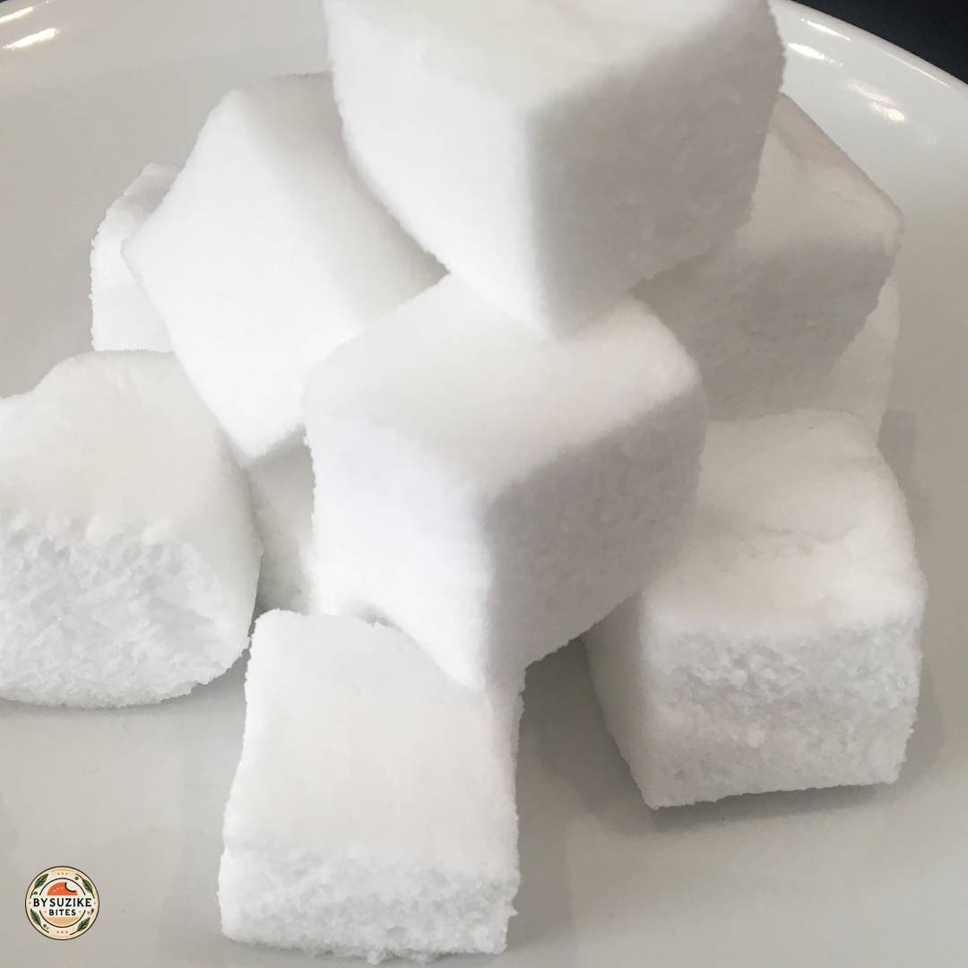 Sugar free keto marshmallows served as fluffy cubes, thumbnail.