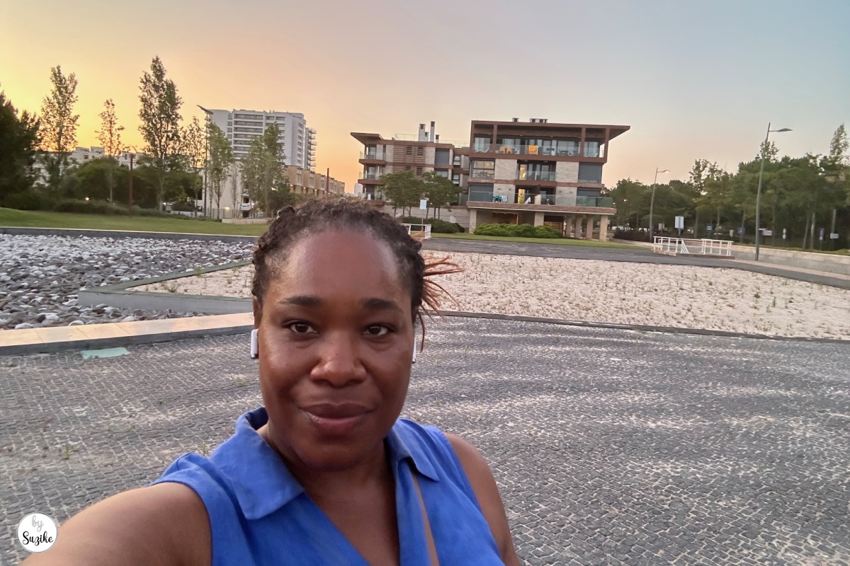 Suzike near the resort area at sunset during a relaxing vacation in Troia Portugal