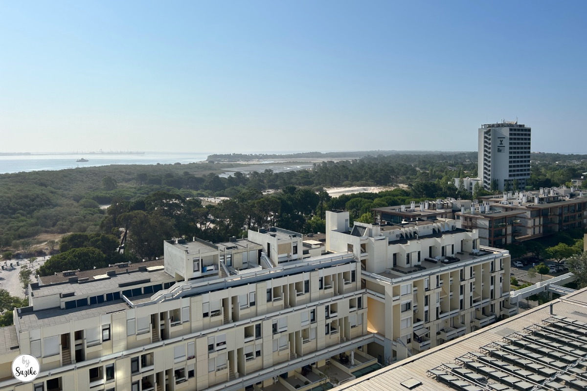 Resort and sea view from the hotel balcony during a relaxing vacation in Troia Portugal
