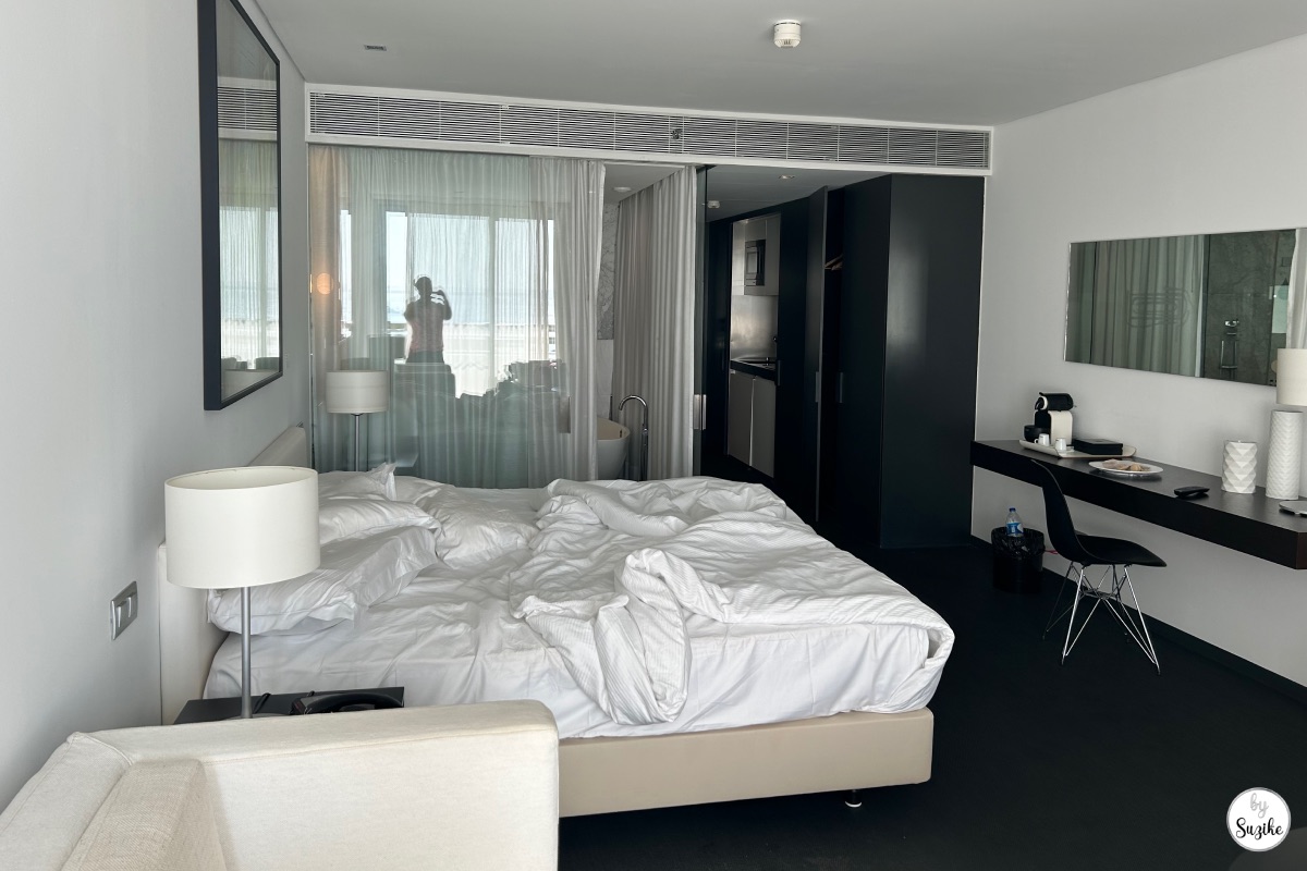Modern hotel bedroom during a relaxing vacation in Troia Portugal