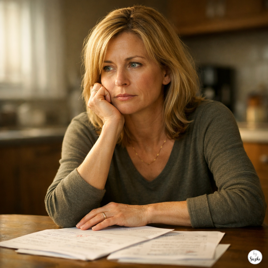 when your child doesn't fit in school - blonde mother sitting at kitchen table looking at school papers with concern