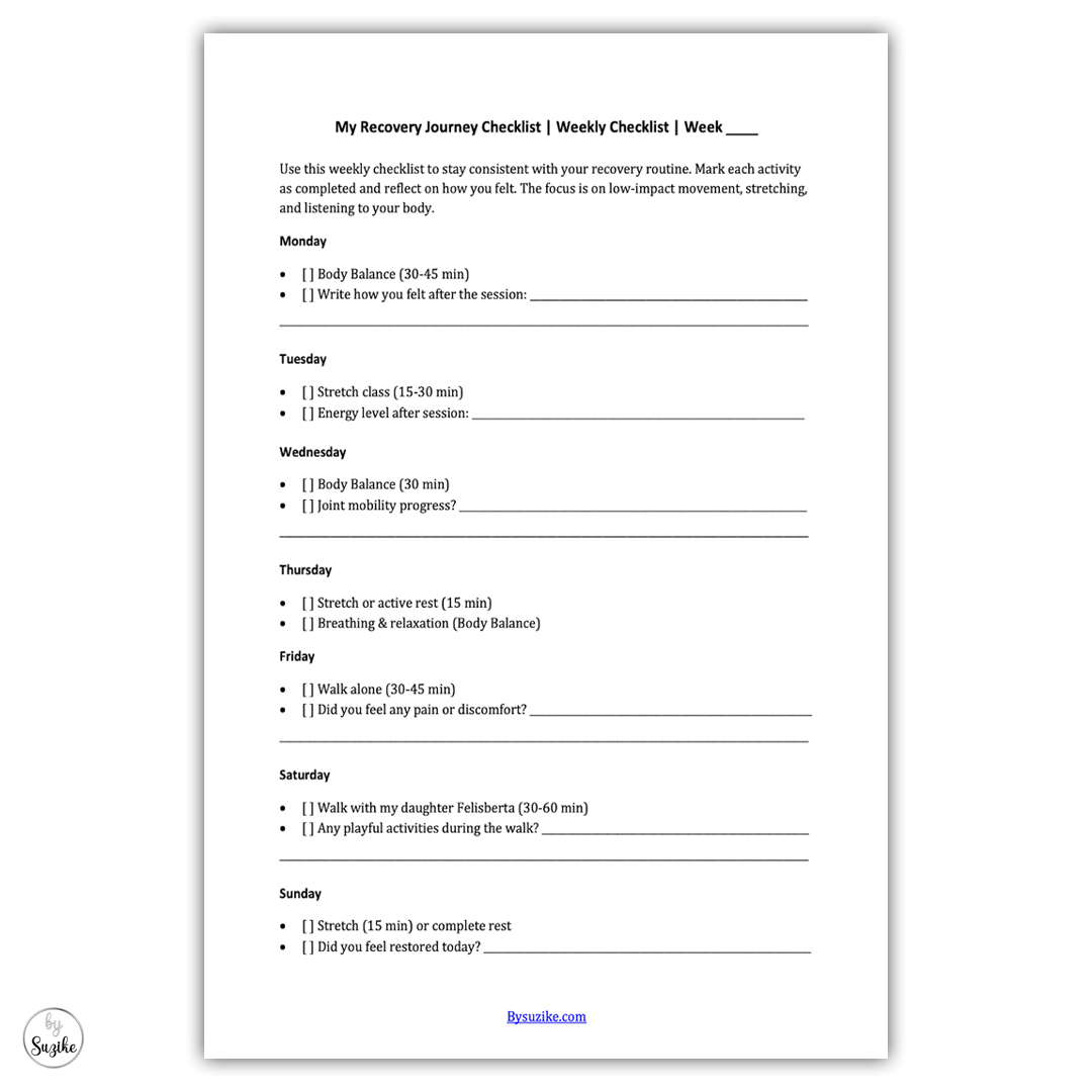 recovery journey weekly checklist