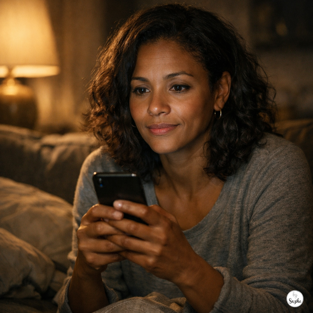 What Is a Situationship image showing a woman sitting alone on a couch at night, holding her phone and waiting for a message