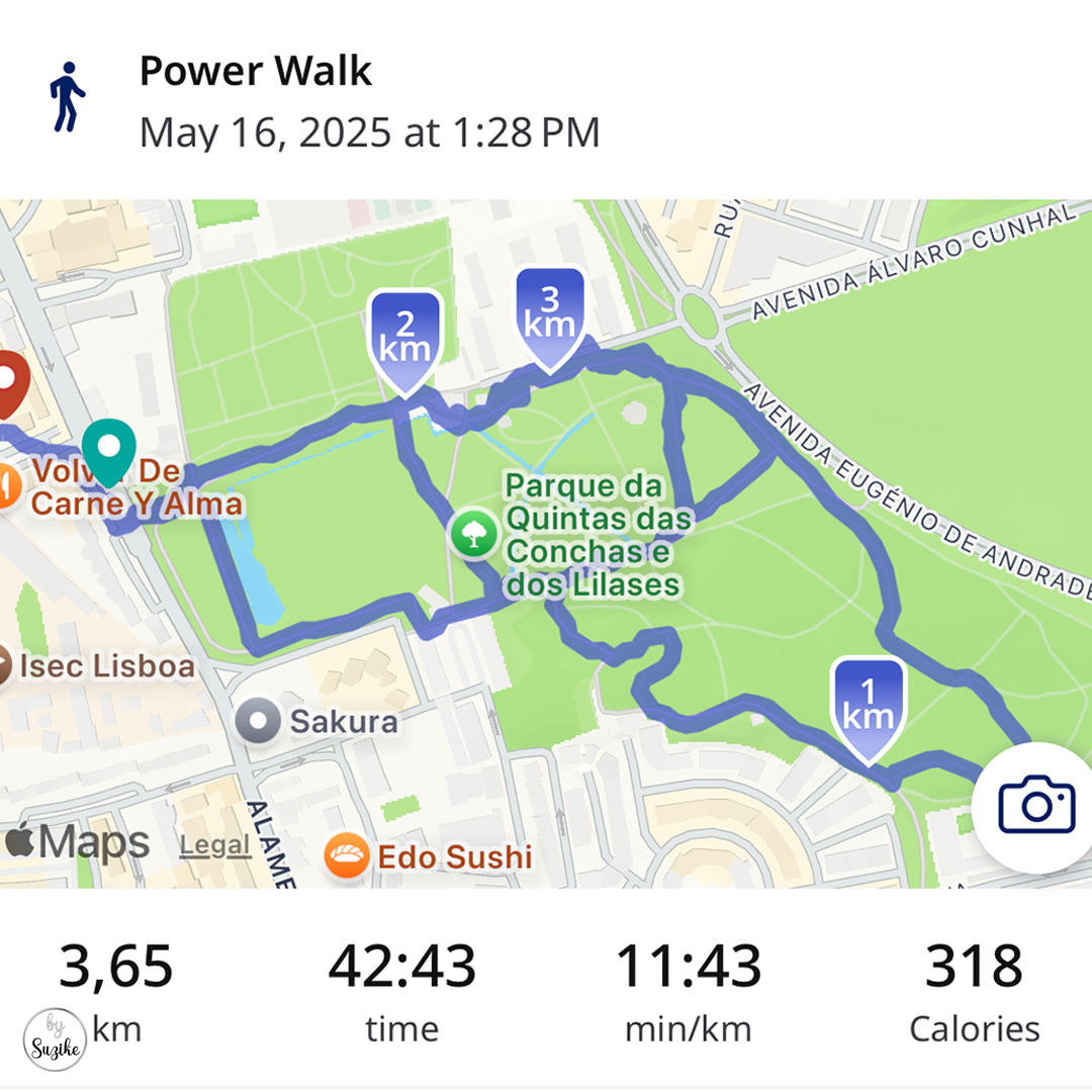 Vlog 16MAY25 6 Power walk at Quinta das Conchas park – 3.65km, 318 calories burned, Day 16