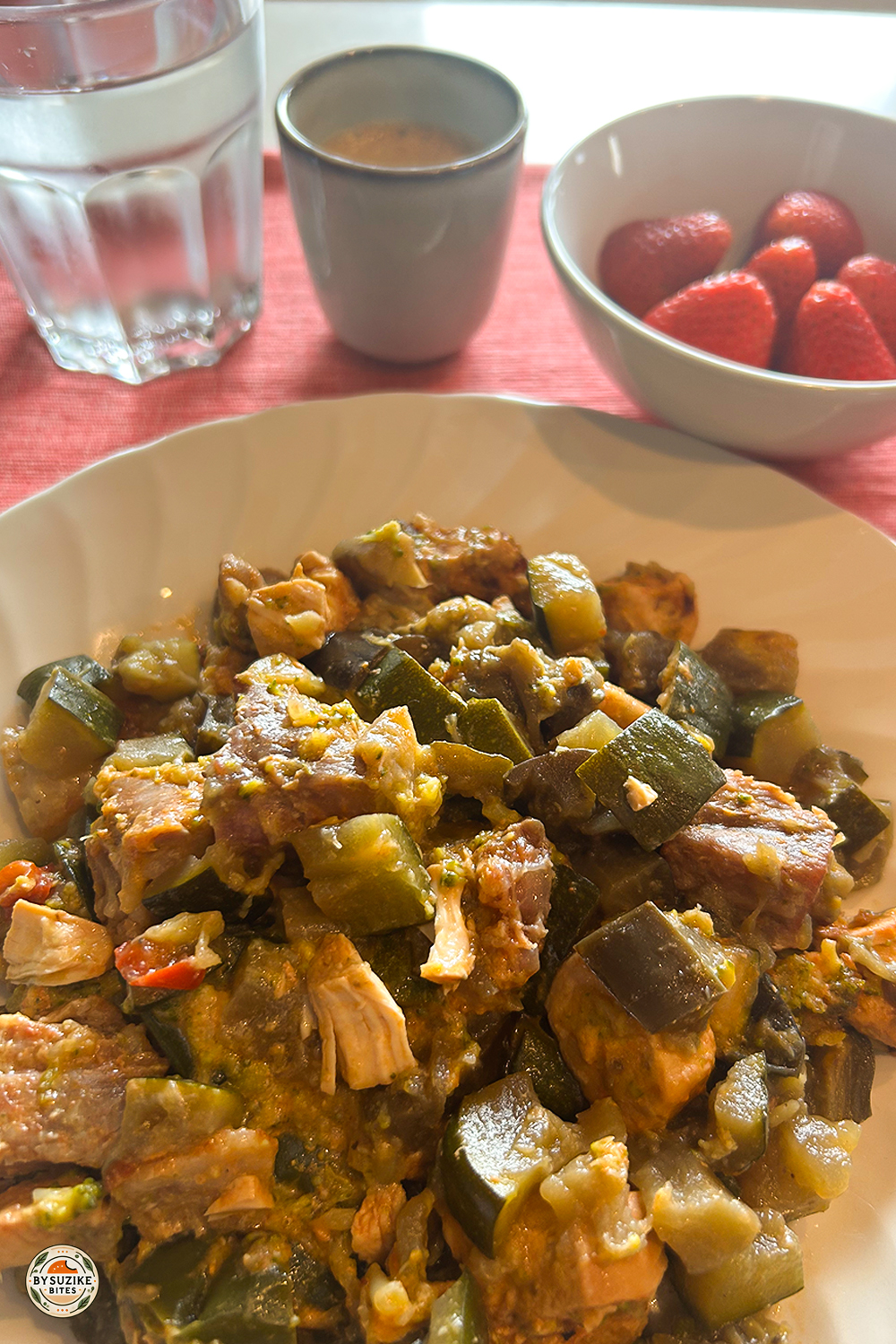 WIAT Day 3_3 Low carb lunch and dinner with turkey, zucchini, eggplant and strawberries