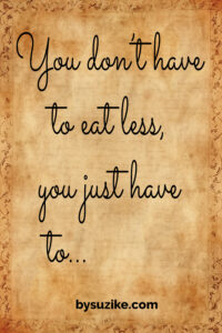 Before and after image showing motivational quote about mindful eating: “You don’t have to eat less, you just have to eat right.”