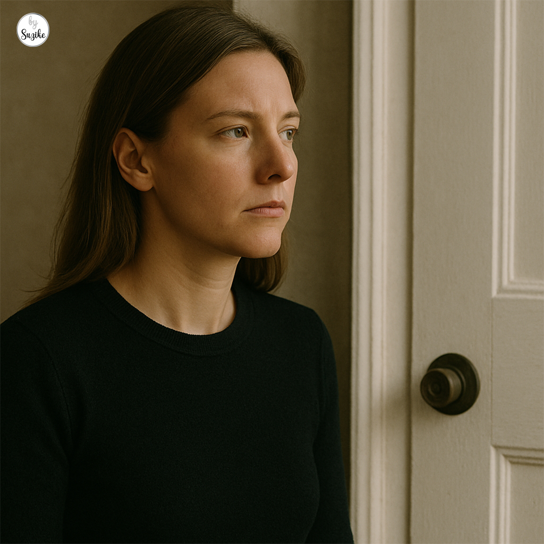 how-to-set-boundaries-and-say-no-woman-reflecting Woman reflecting quietly by the door, demonstrating the importance of how to set boundaries and say no