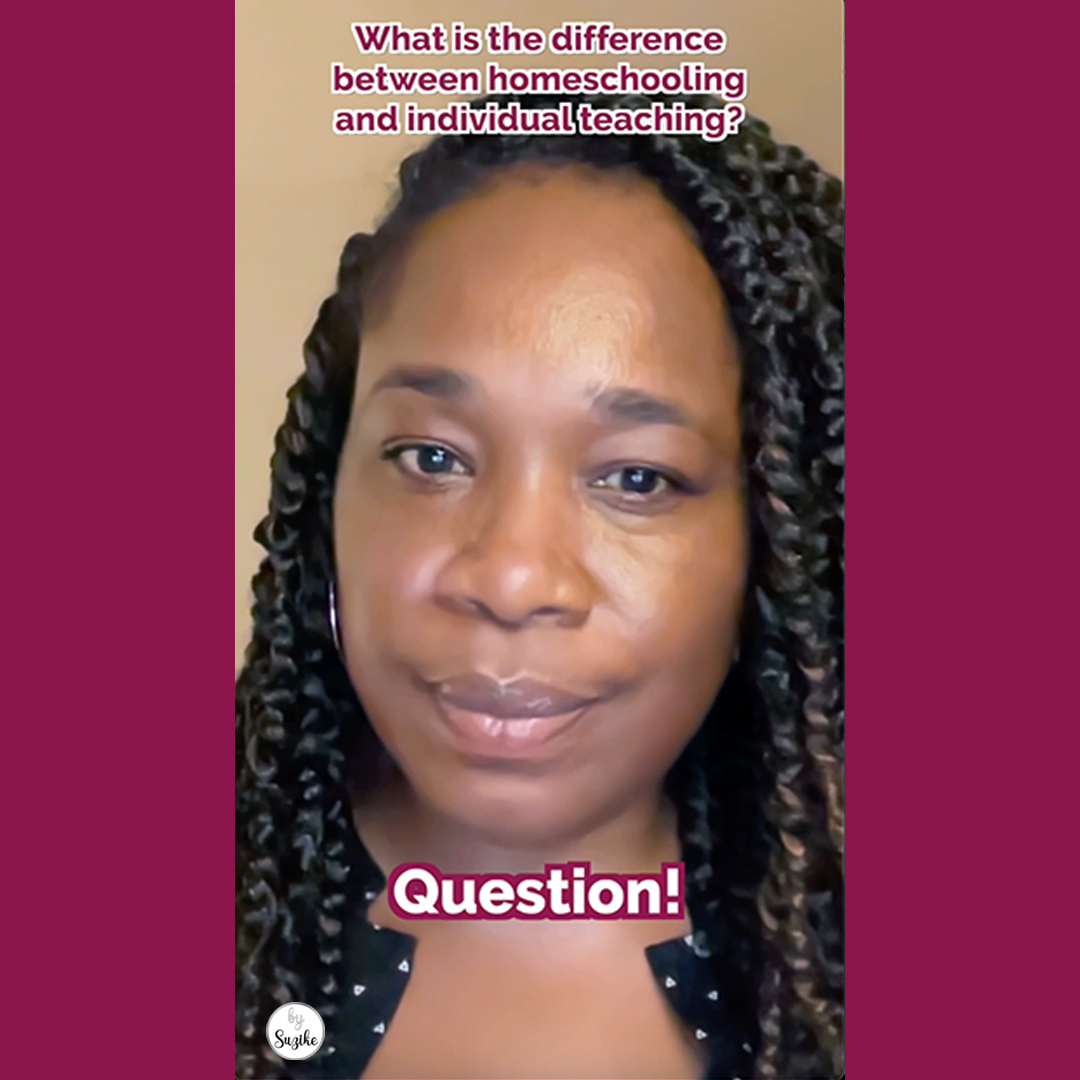 Woman asking about the difference between homeschooling and individual teaching in Portugal – video thumbnail with bold “Question!” text