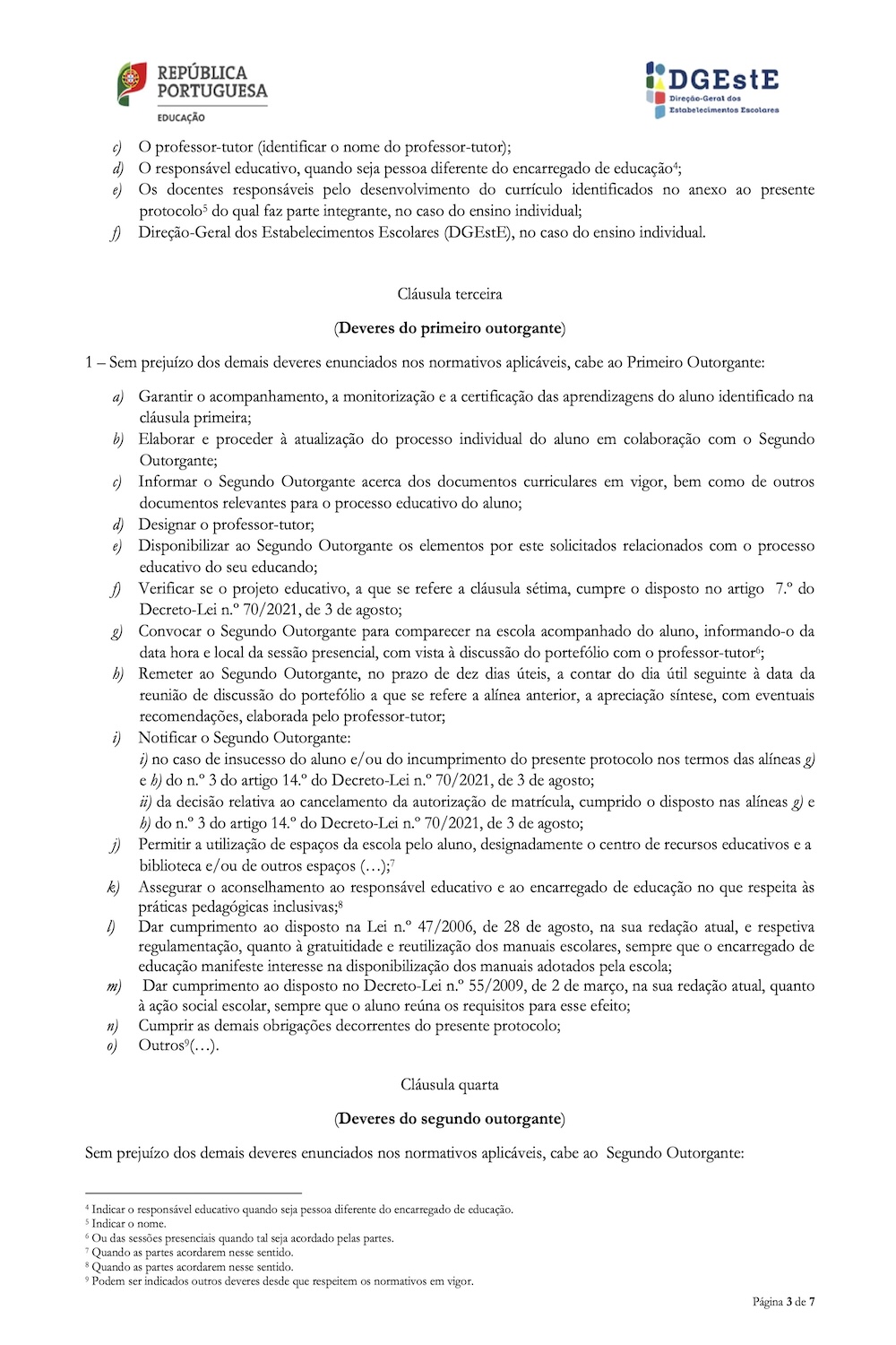 Official collaboration protocol example for homeschooling in Portugal – 2025 Ministry of Education template, free download