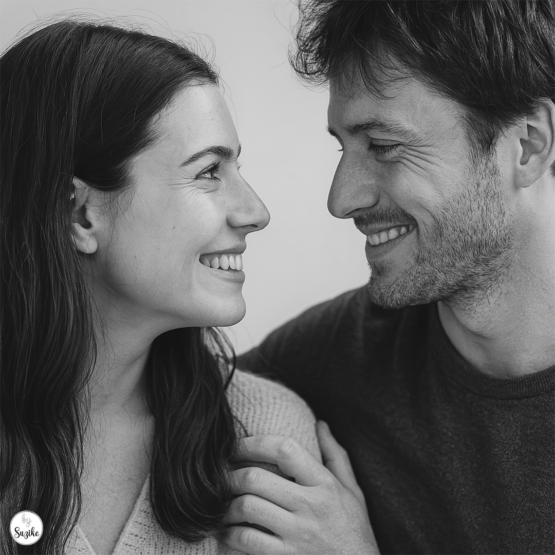 The way he looks at her is one of the signs he loves you without saying it, their smiles and eye contact reveal deep affection.
