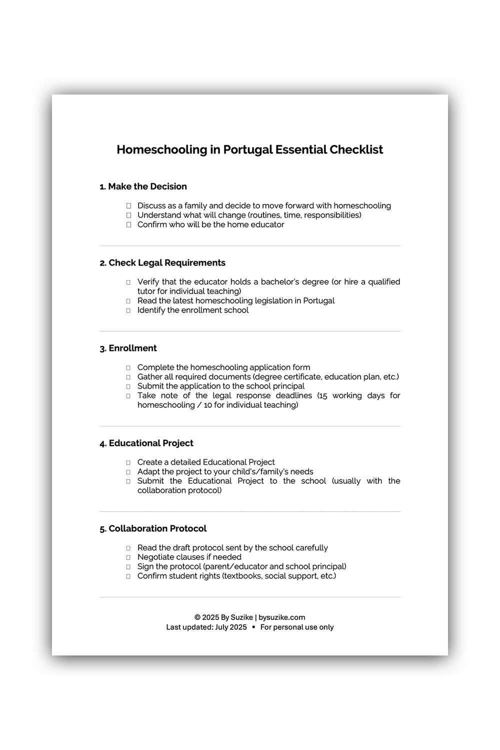 Visual for "Homeschooling in Portugal Essential Checklist".