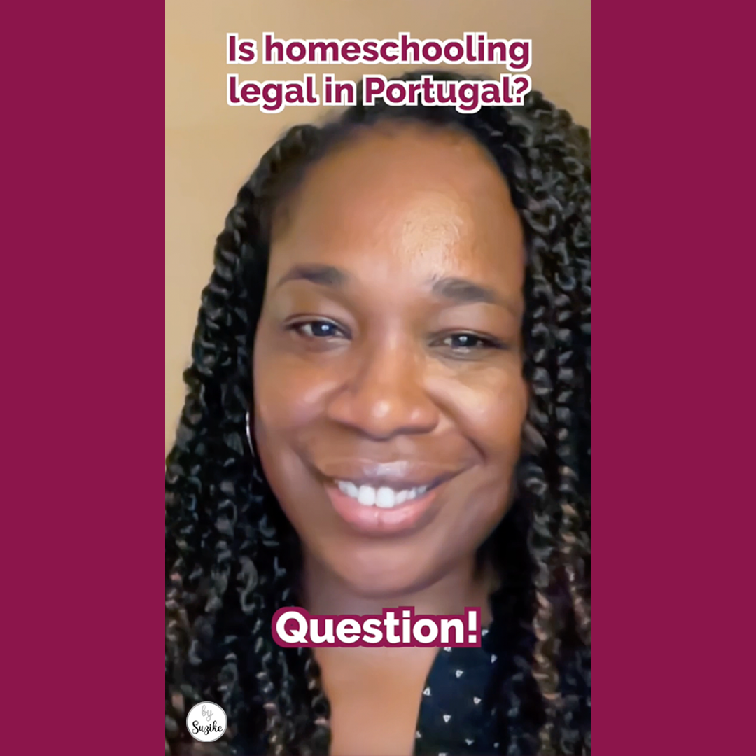 “Is homeschooling legal in Portugal? Video thumbnail – BySuzike smiling and asking about homeschooling laws in Portugal.”