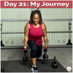 Suzike Mendes performing a kettlebell lunge during leg day workout at home gym, wearing red top and black leggings — part of her Dream Pyramid fitness journey focused on discipline, strength, and consistency.