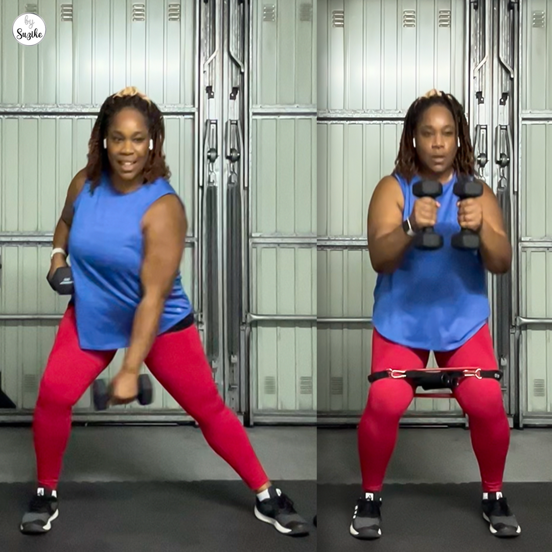 Thumbnail for Les Mills Core 58 workout post showing a home core session with dumbbells and a resistance band