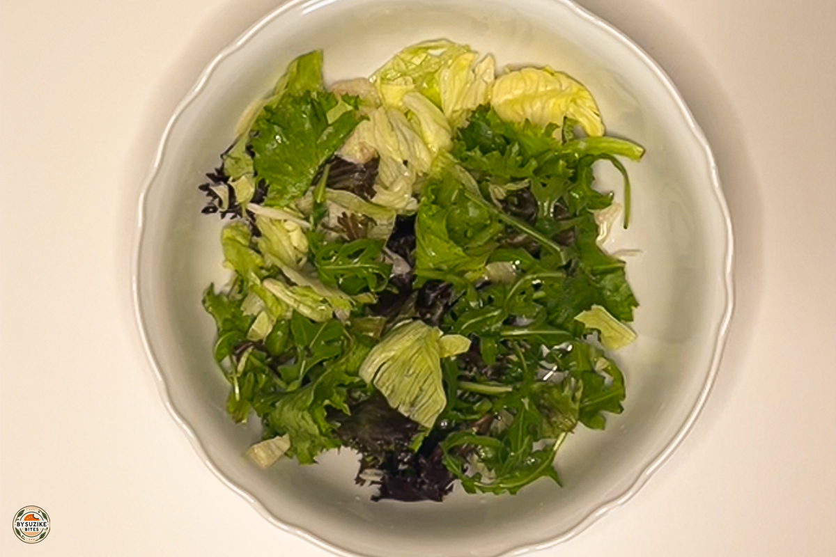 lettuce base for 10-minute feta and tuna salad before adding tuna and feta