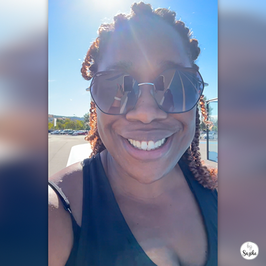 Suzike smiling after completing running journey day 1 of her beginner run walk plan under the sun