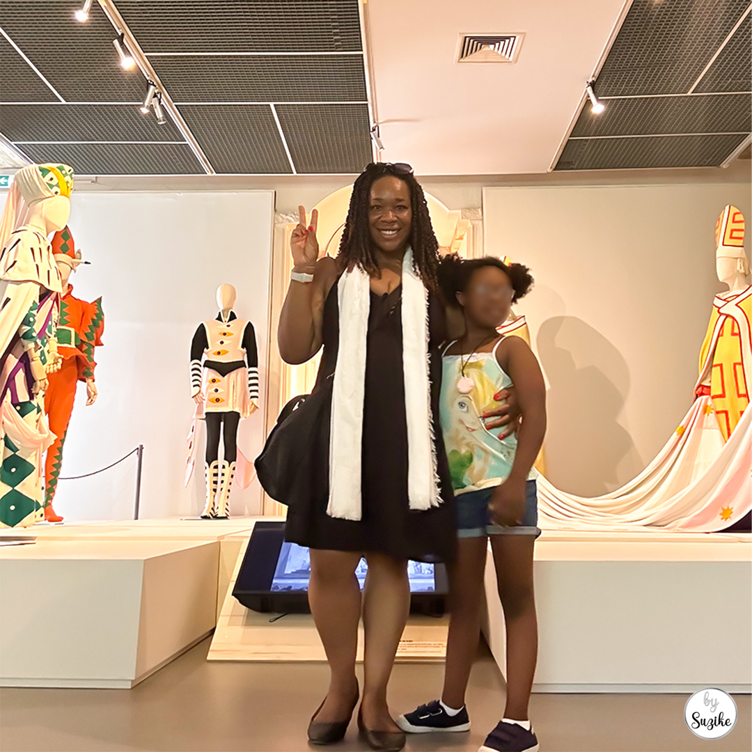 thumbnail Selfie inside the costume gallery with displays behind us at Monteiro-Mor Park and Theatre Museum.