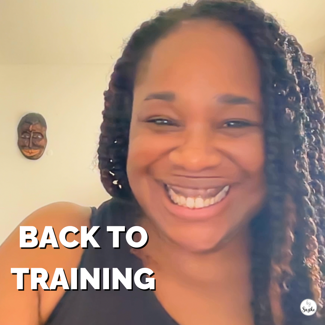 Back to training in January video thumbnail with Suzike after swimming, hair still wet, sharing workout restart motivation