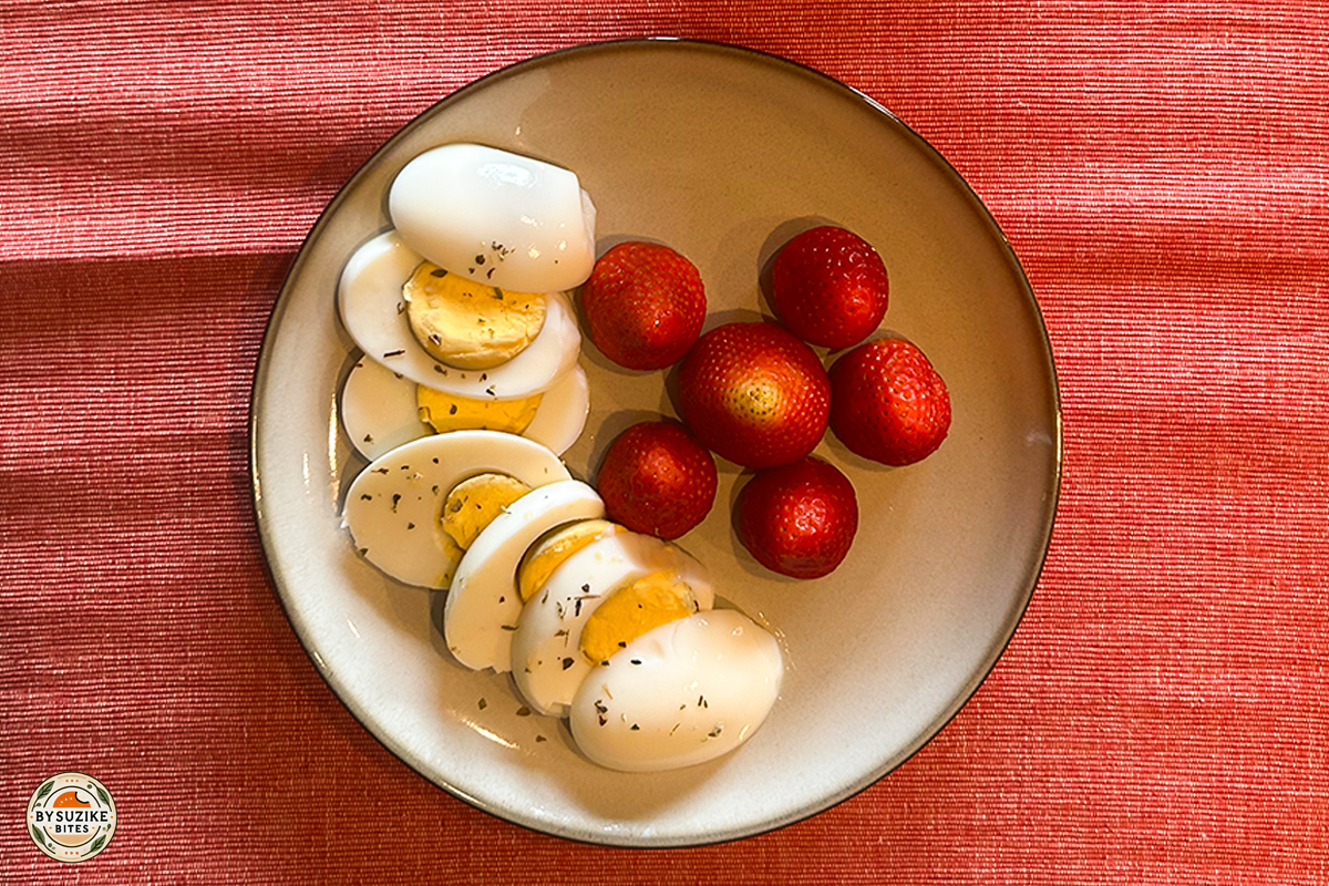 Eggs on a low carb diet example plate with a boiled egg on a dish