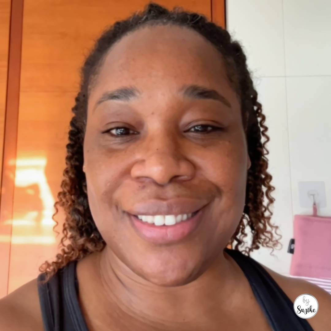 Smiling selfie in a black workout top for the post “Meal Prep Saves Lives on Tired Days.”