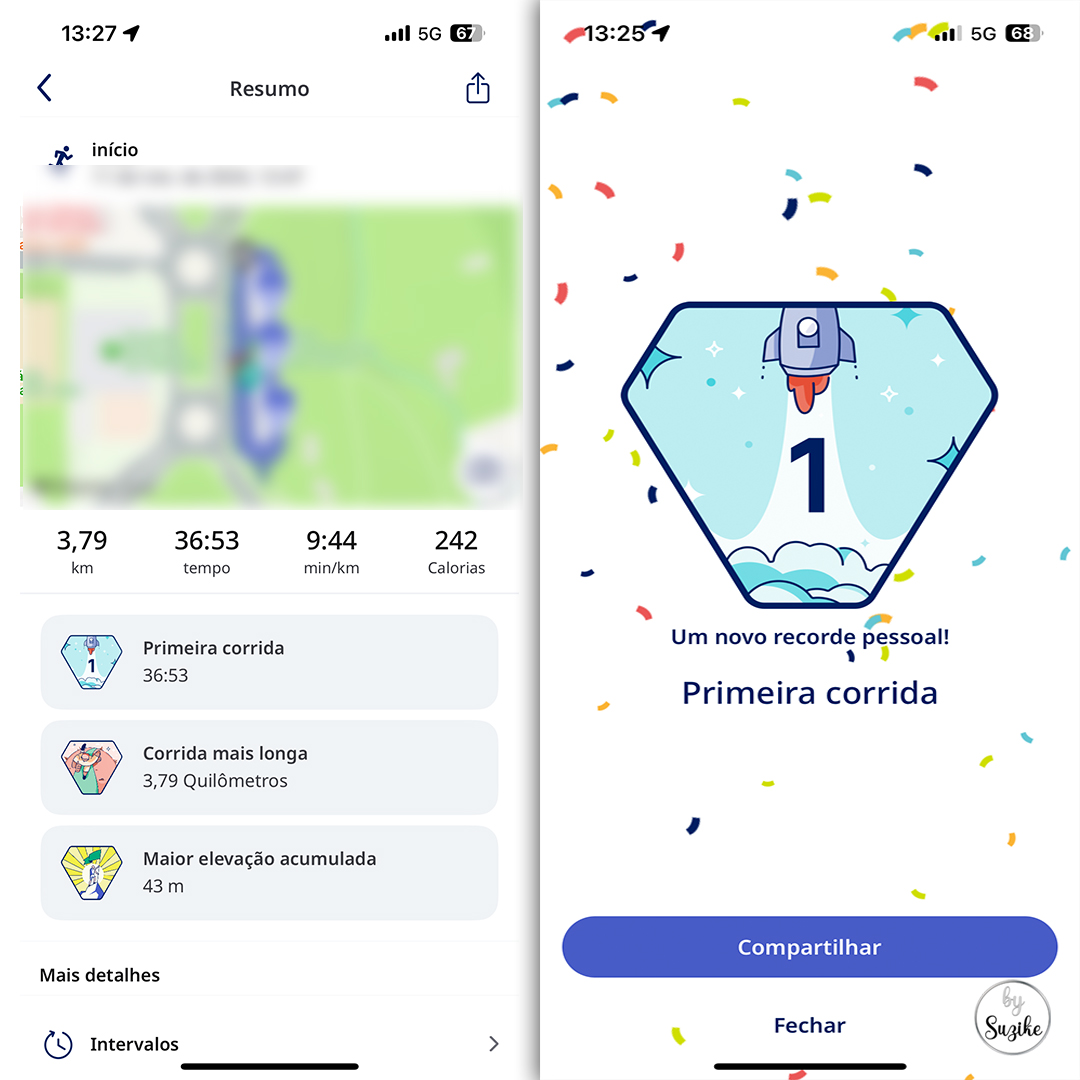 Runkeeper app screenshots showing Suzike’s running journey day 1