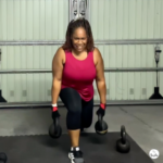 Leg day workout at home thumbnail showing Suzike training with kettlebell and dumbbells in a home gym setting.