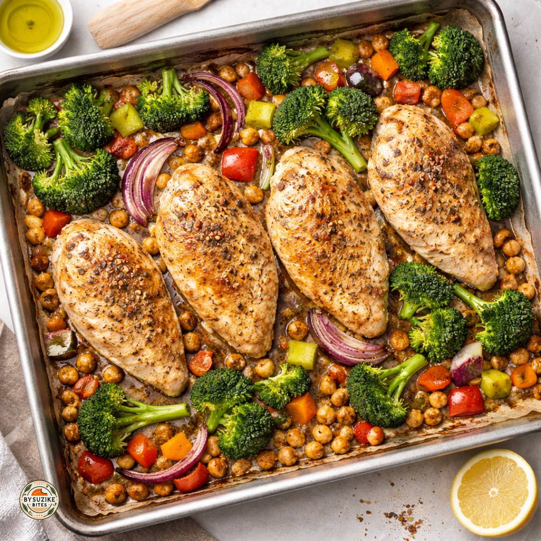 sheet-pan-chicken-broccoli-chickpeas-roasted-vegetables-high-protein-high-fiber-1080×1080 Sheet pan chicken with broccoli, chickpeas, and roasted vegetables for an easy high protein high fiber dinner