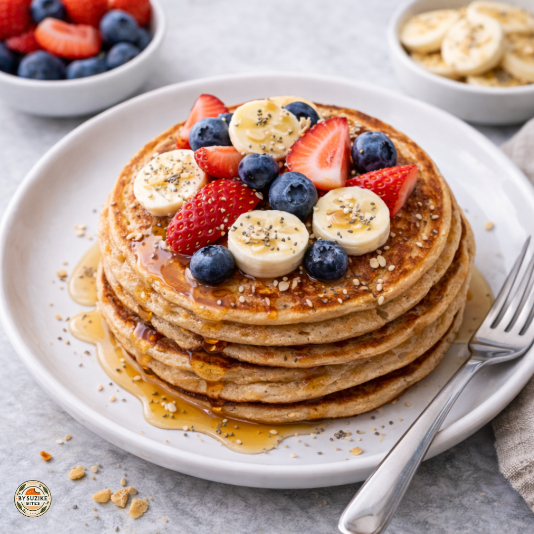 Protein pancakes with fruit as part of healthy breakfast ideas for the week