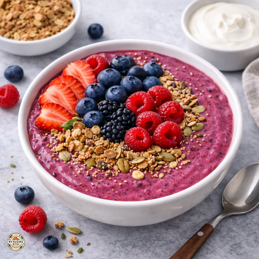 Smoothie bowl with berries and yogurt as part of healthy breakfast ideas for the week
