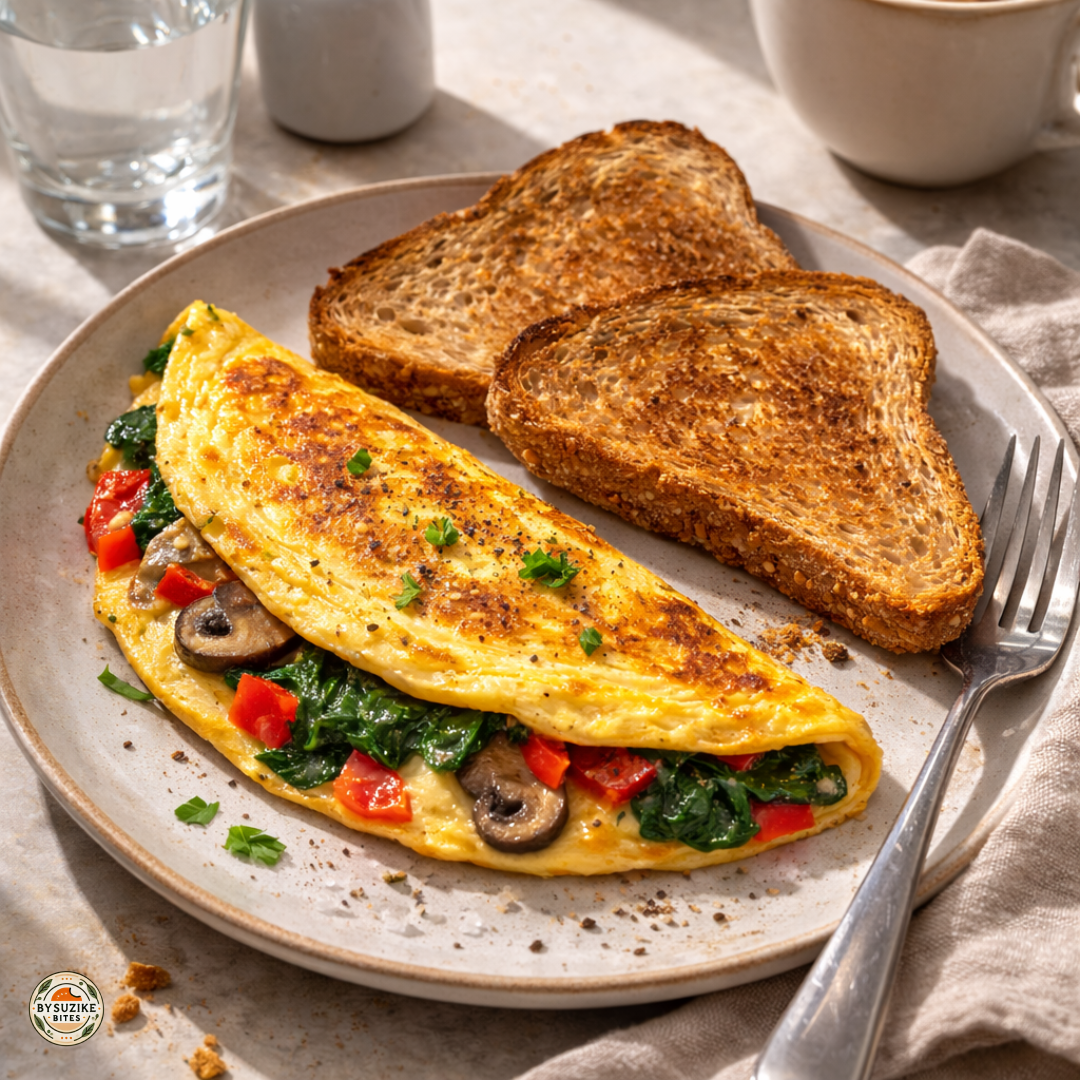 Veggie omelette with toast as part of healthy breakfast ideas for the week