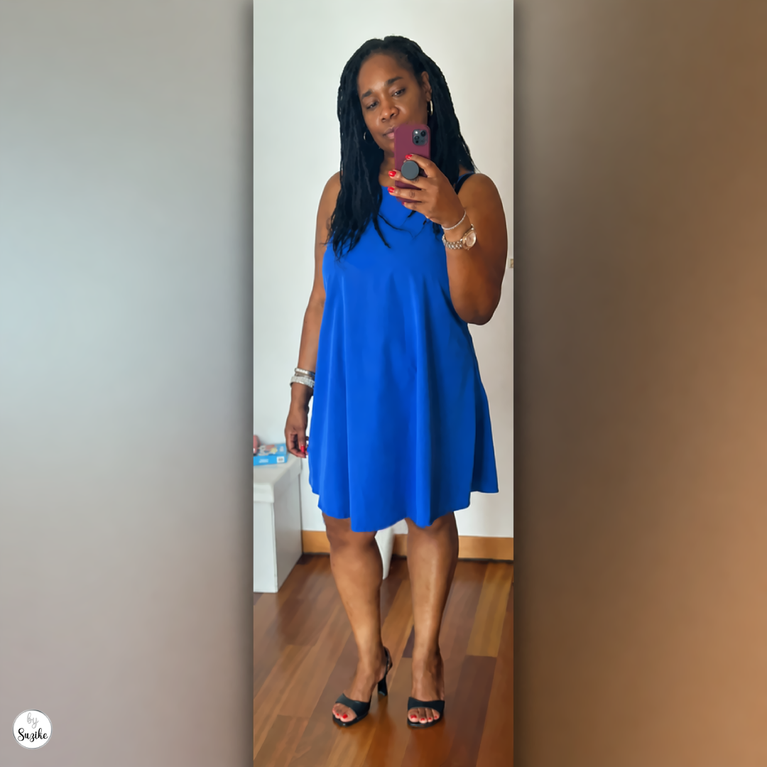 Bright blue dress outfit with elegant dark blue Bata sandals kept for more than 25 years.