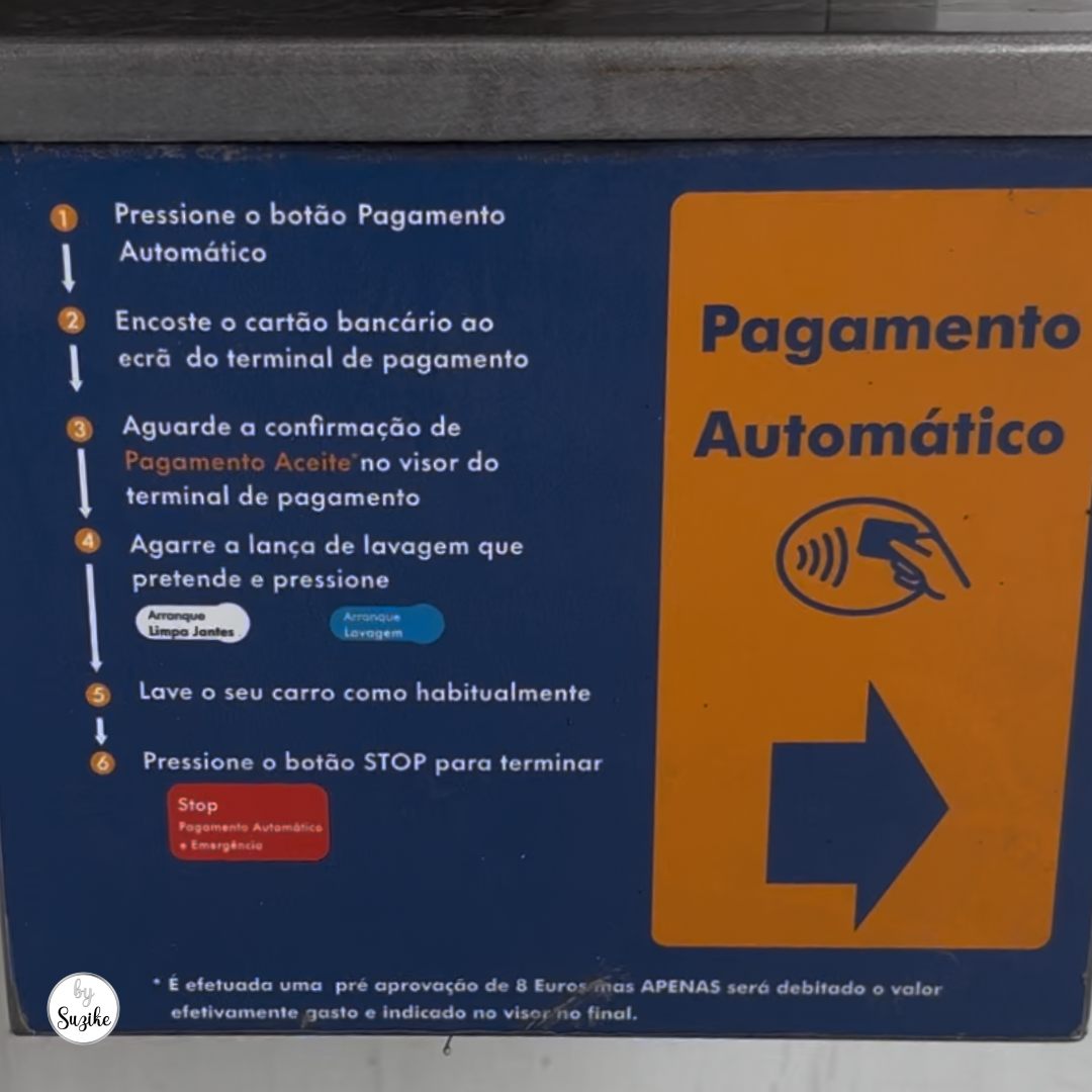 Car parked inside a self-service car wash bay in Portugal