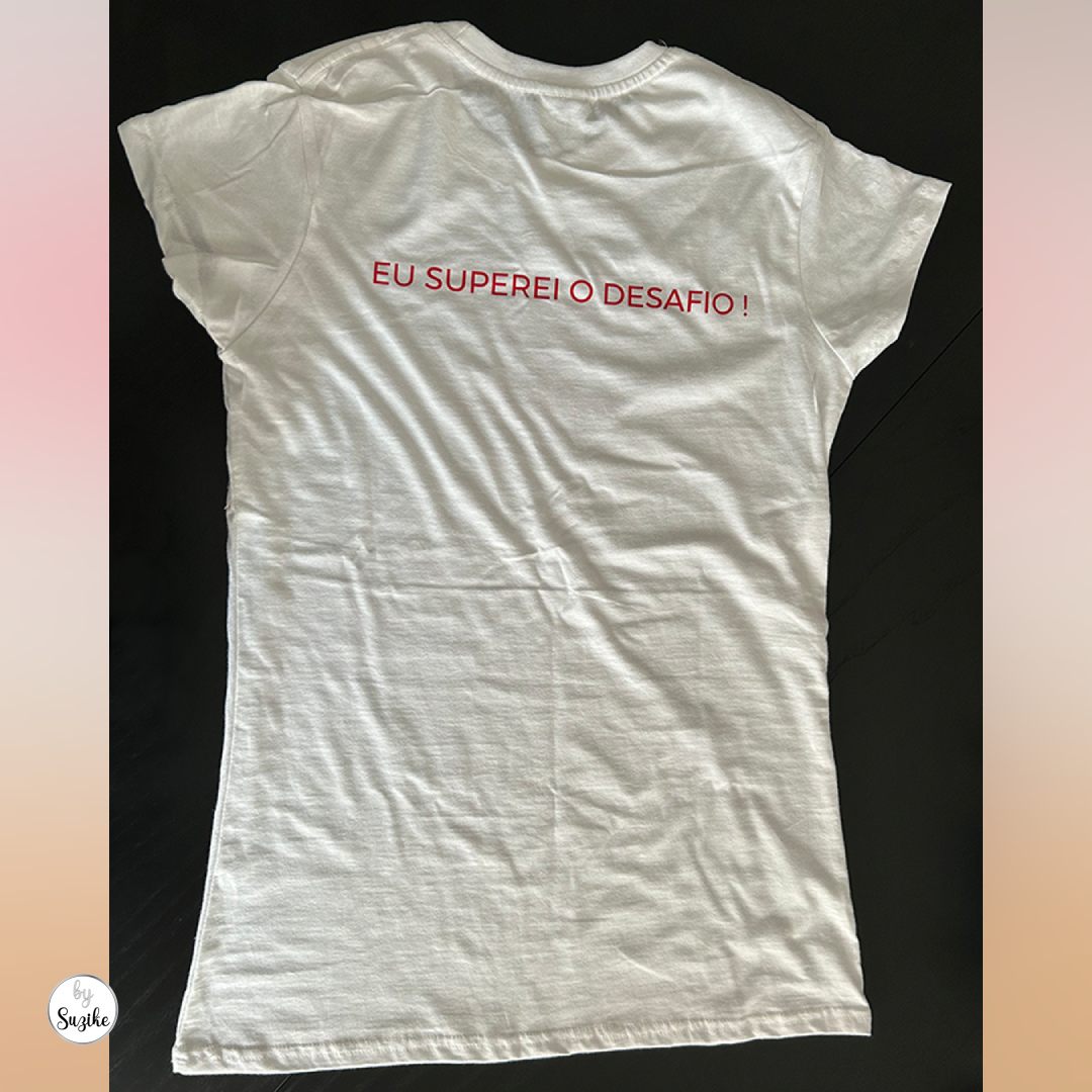Back of the Les Mills Challenge t-shirt printed with 'Eu superei o desafio!' (I completed the challenge!)